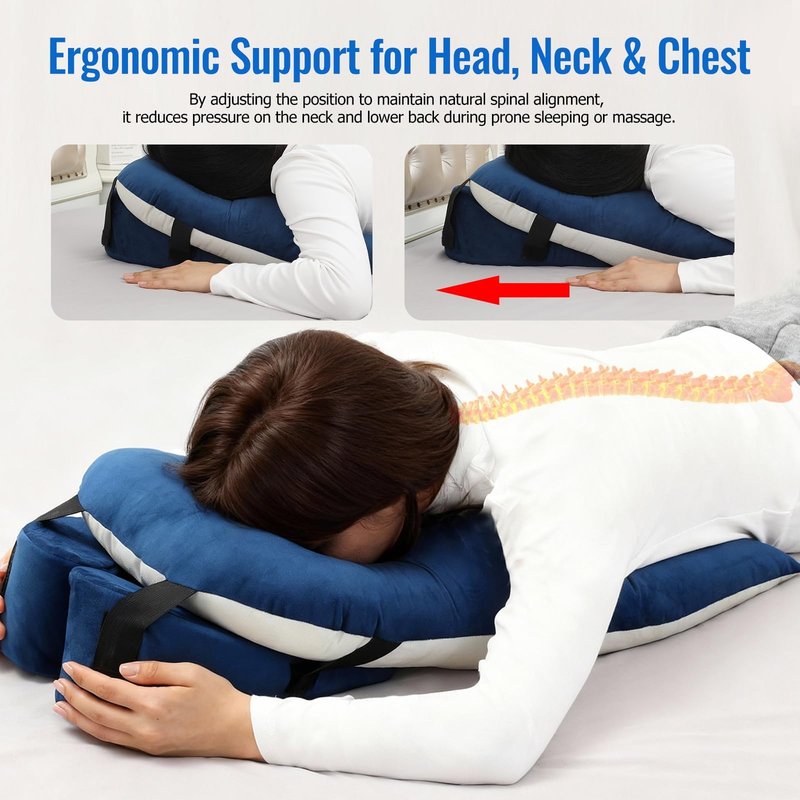 Face Down Pillow for Eye Surgery Recovery,Massage Pllow Face Down,BBL Pillow,Dual Sided Flannel &Cotton Linen Prone Support for Stomach Sleeper,with Adjustable Breathable Cushion and Grip Magic Tape
