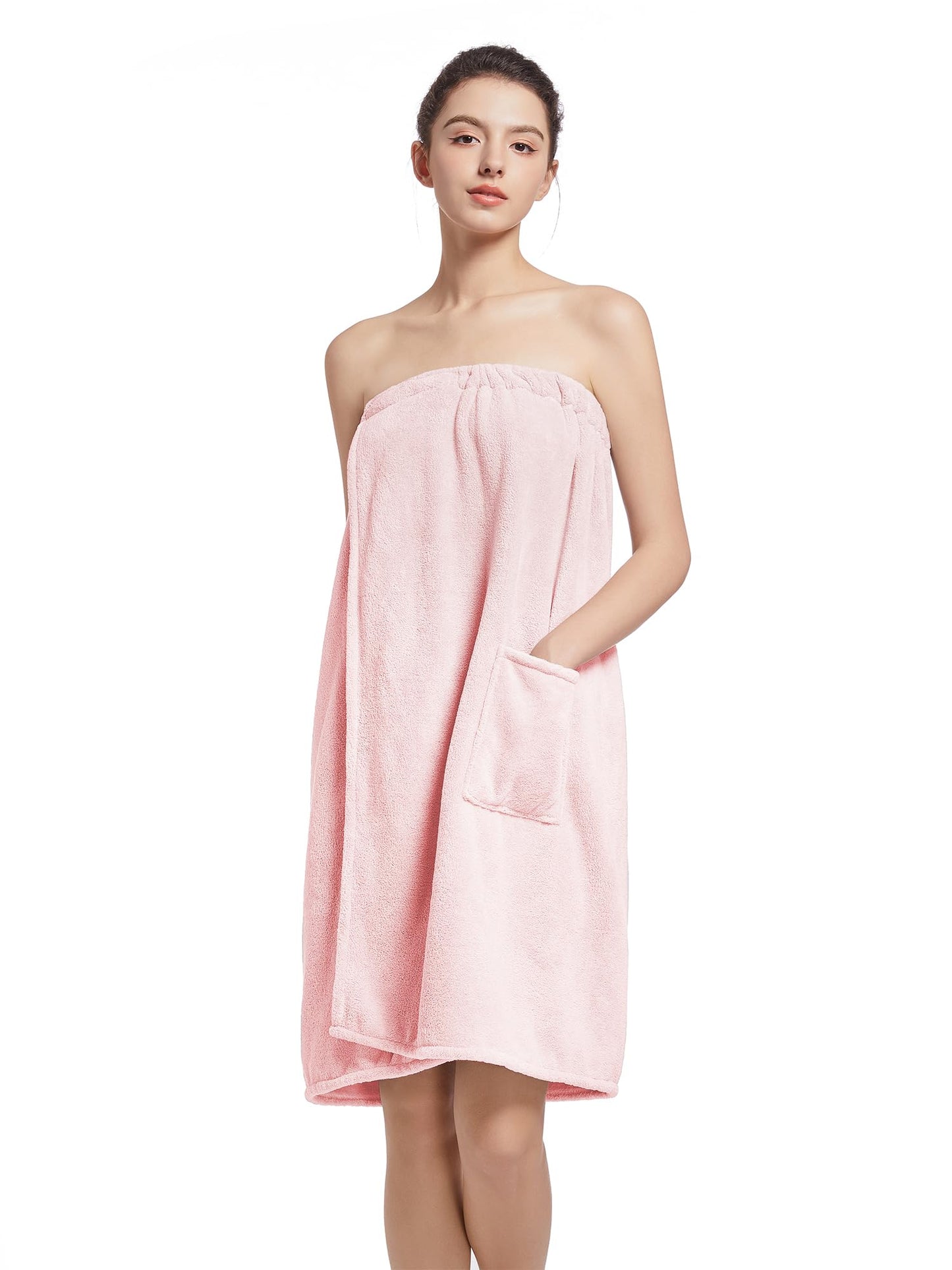 Women'S Soft Wrap Towel Full Length，Bath Robe After Shower Female Plush Long，Spa Bathrobes Lightweight With Pockets (US, Alpha, One Size, Regular, Regular, Light Pink)