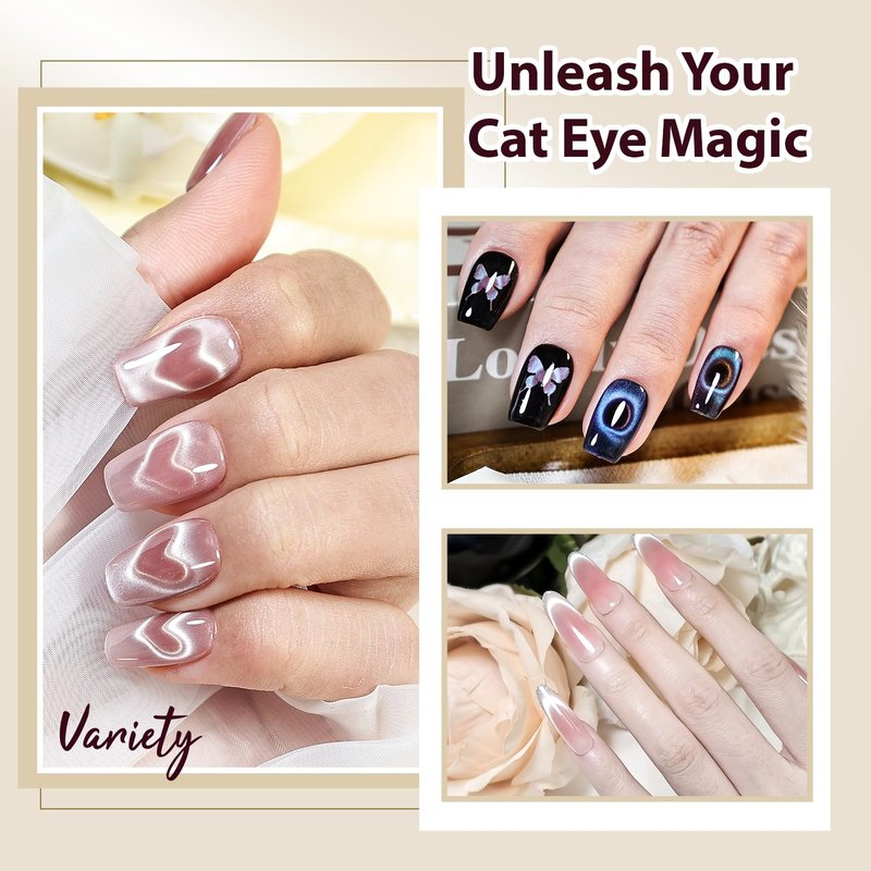 JODSONE Cat Eye Magnet Set for Nails, Heart Cat-Eye Magnets Tool,3 in 1 Cylinder Cat Eye Magnet with Ball Magnets, Magnetic Nail Art Pen, French & Black Hole Nail Magnet Guides for Cat-Eye Nail Effect