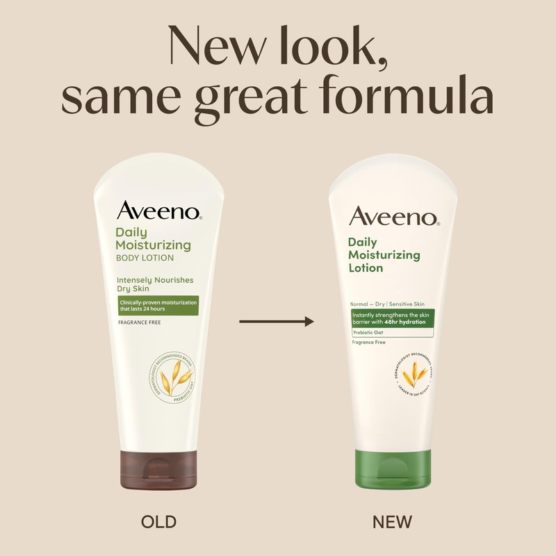 Aveeno Daily Moisturizing Body Lotion, Body Lotion for Dry Skin with Prebiotic Oat, Paraben Free, Fragrance Free, Non-Greasy, Non-Comedogenic Moisturizer, 8 FL OZ