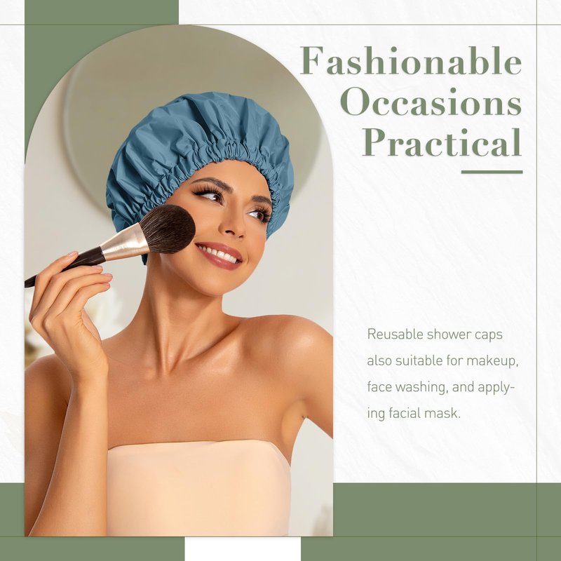 Reusable Shower Cap for Women, Large Waterproof Shower Bonnet with Elastic Band, Washable Bath Hair Cap for Long, Curly Hair, Braids, Daily Shower, Home Spa, Travel(Haze Blue)