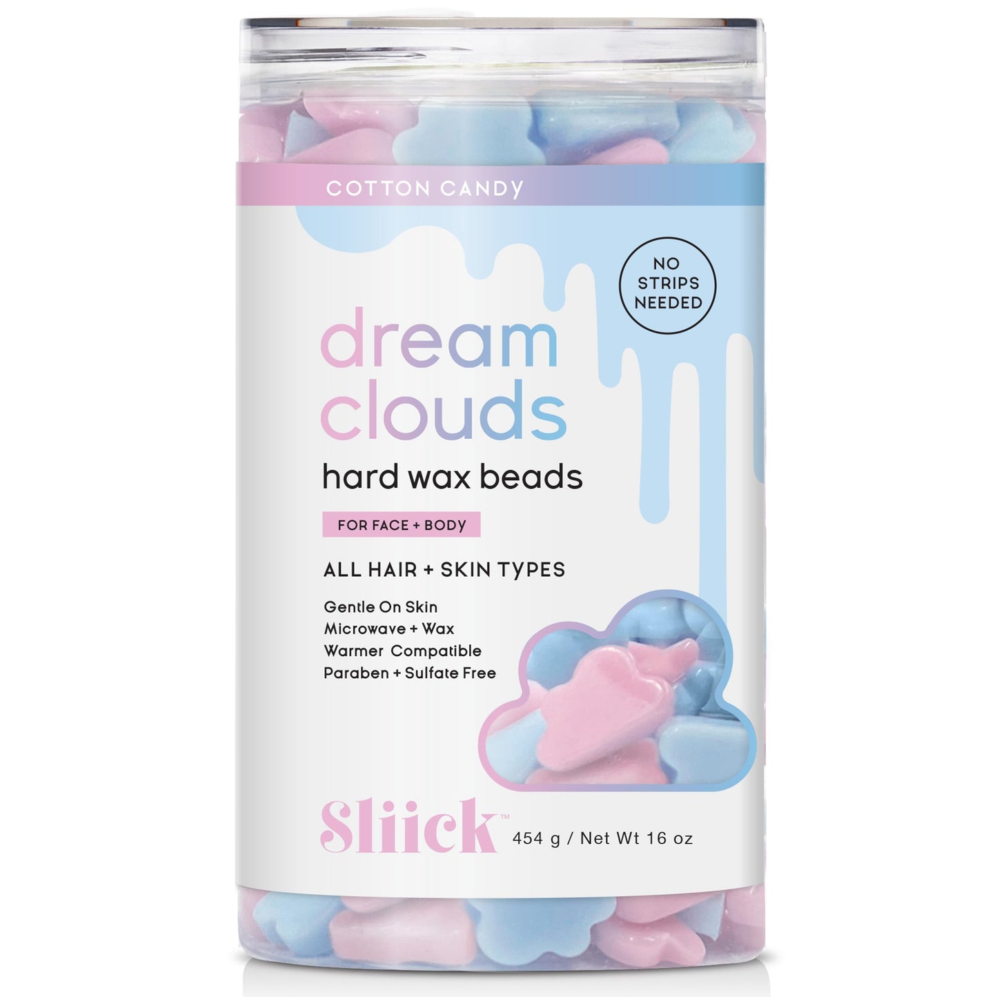 Sliick Hard Wax Beads for Hair Removal, Dream Clouds - DIY At-Home Wax Beads for Face, Body & Sensitive Skin, No-Strip Formula, 16 oz