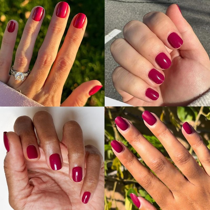 Classic Super Stick Press-On Nails - No Glue Needed, Non-Toxic | 32 Tabs in 16 Sizes | Extra Short Squoval in Mulberry Maroon