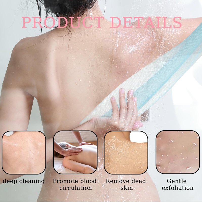 3 Pcs Exfoliating Washcloth, 35 Inch Exfoliating Bath Cloth Body Scrubber Wash Cloths for Showering Towel Japanese Washcloth Loofah Sponge Net Rag Back Washer