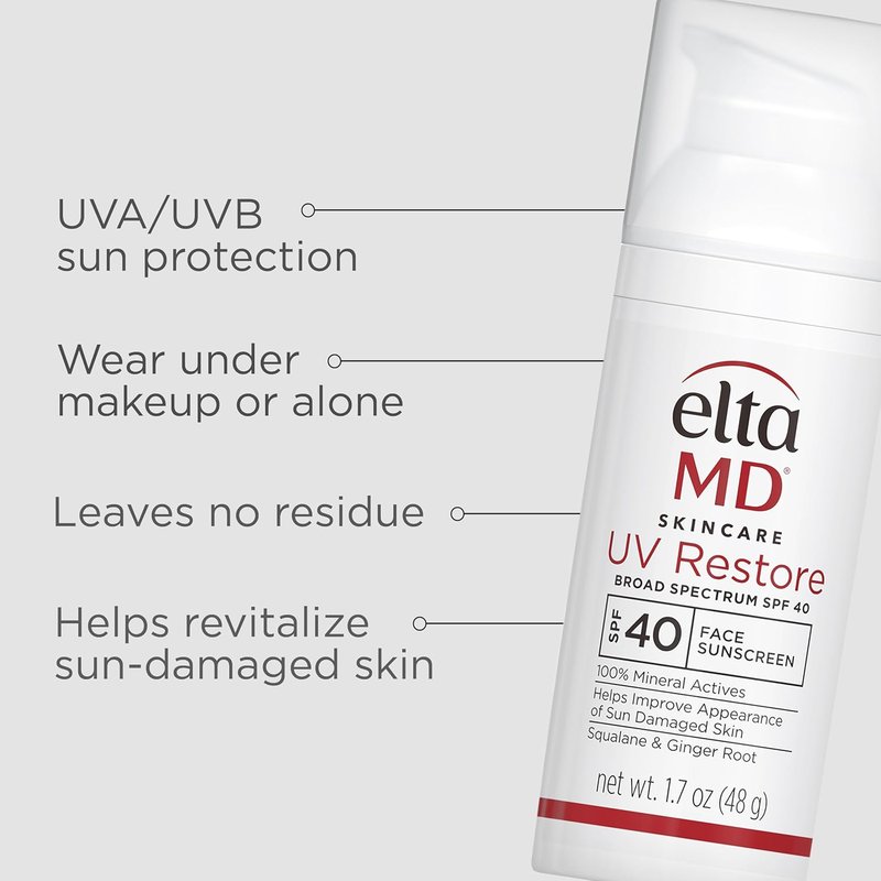 EltaMD UV Restore Face Sunscreen - SPF 40 Mineral Formula for Sun-Damaged Skin Repair | Anti-Aging Zinc Oxide