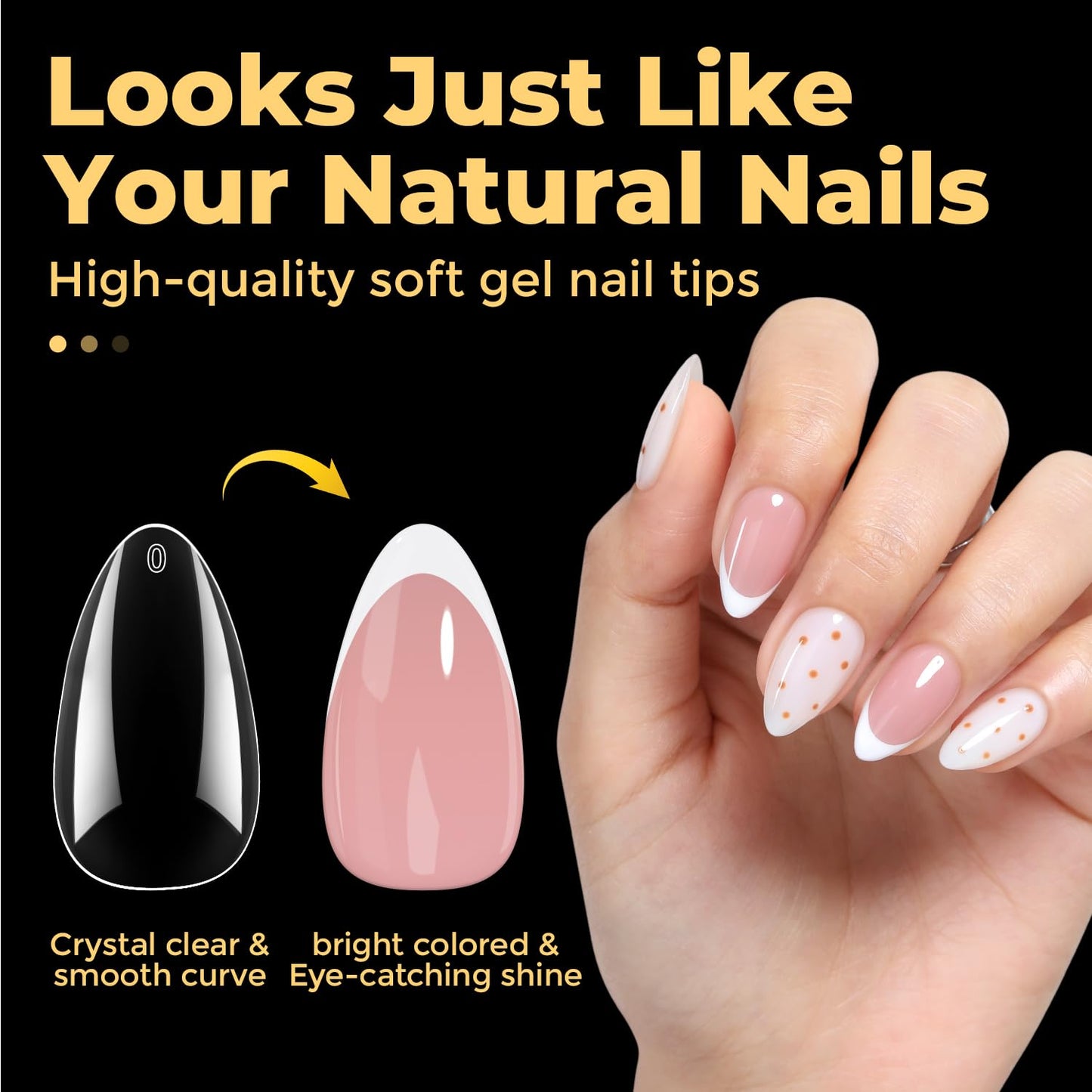 UNA GELLA Short Almond Nail Tips Pre-shape Short Almond Gel Nail Tips 216pcs Press on Nails 12 Sizes Soft Gel Acrylic Clear Fake Full Cover for Nails Extension Home DIY Salon