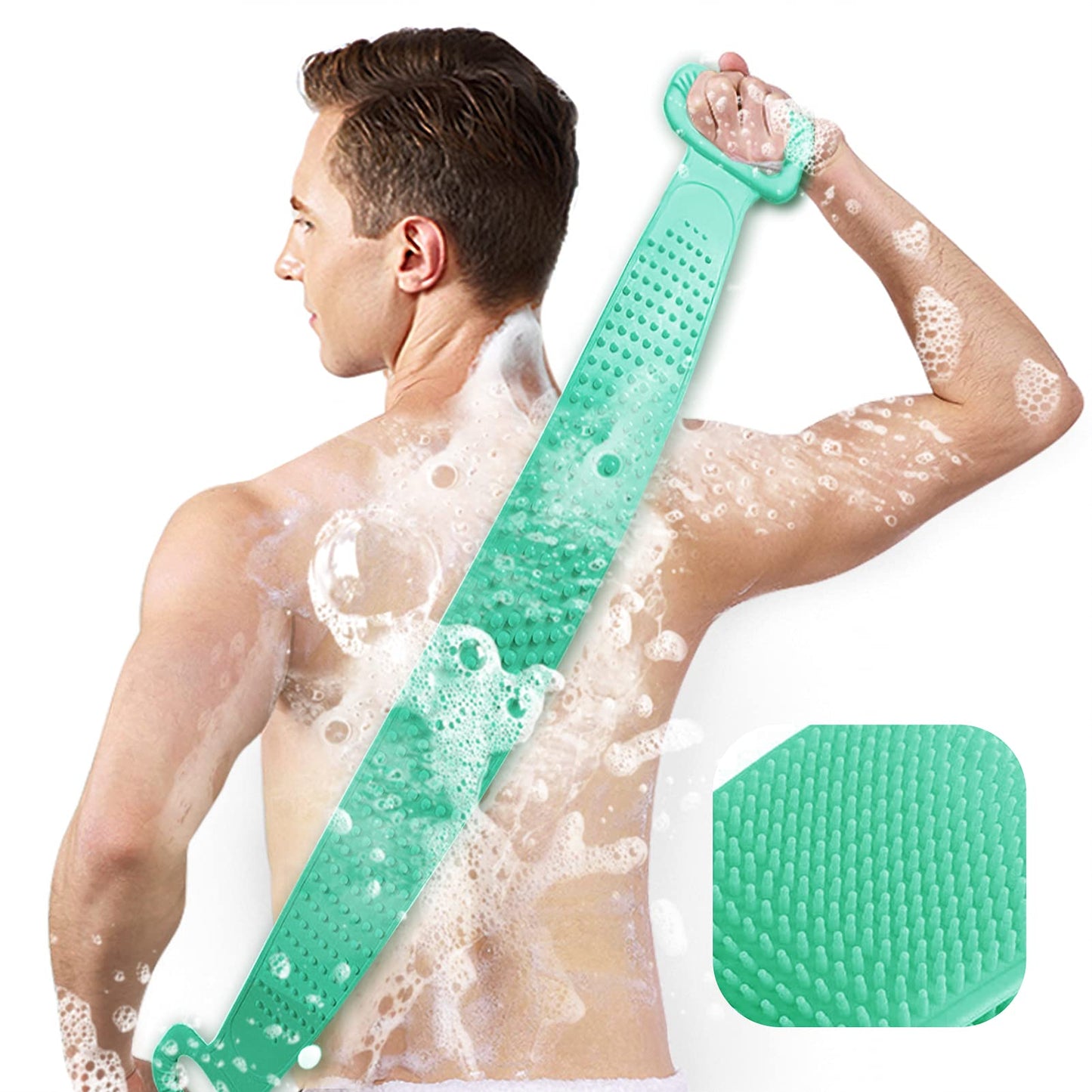 Inmorven Exfoliating Back Scrubber for Shower with Handles, 30 Inch Double-Sided Back Exfoliator Body Scrub Towel, Exfoliating Washcloth Bath Tool for use in Shower, Clean Skin for Men & Women (Green)