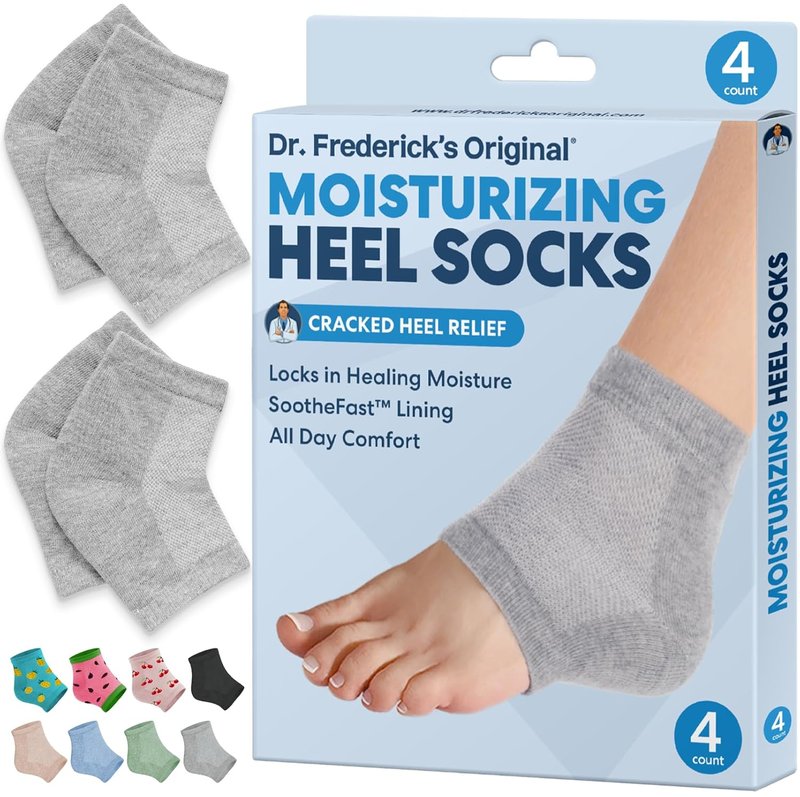 Dr. Frederick's Moisturizing Heel Socks - Olive Oil & Vitamin E Infused for Dry Cracked Heels | 2 Pairs