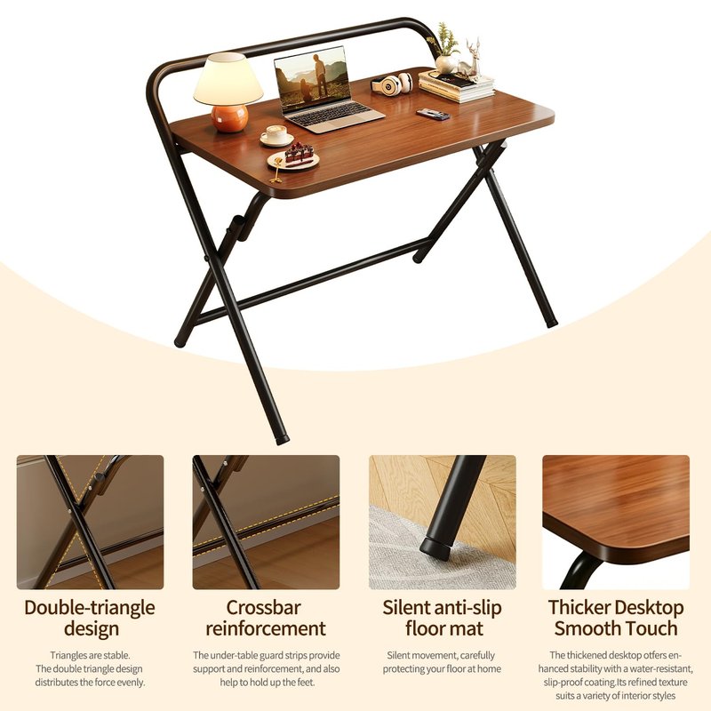 Aivernses Folding Table, Small Computer Desk, Foldable Desk for Bedroom, Mini Desk for Home Office&Study, 24x16 Inches, No Assembly Required, Wood Top with Metal Frame, Dark Brown