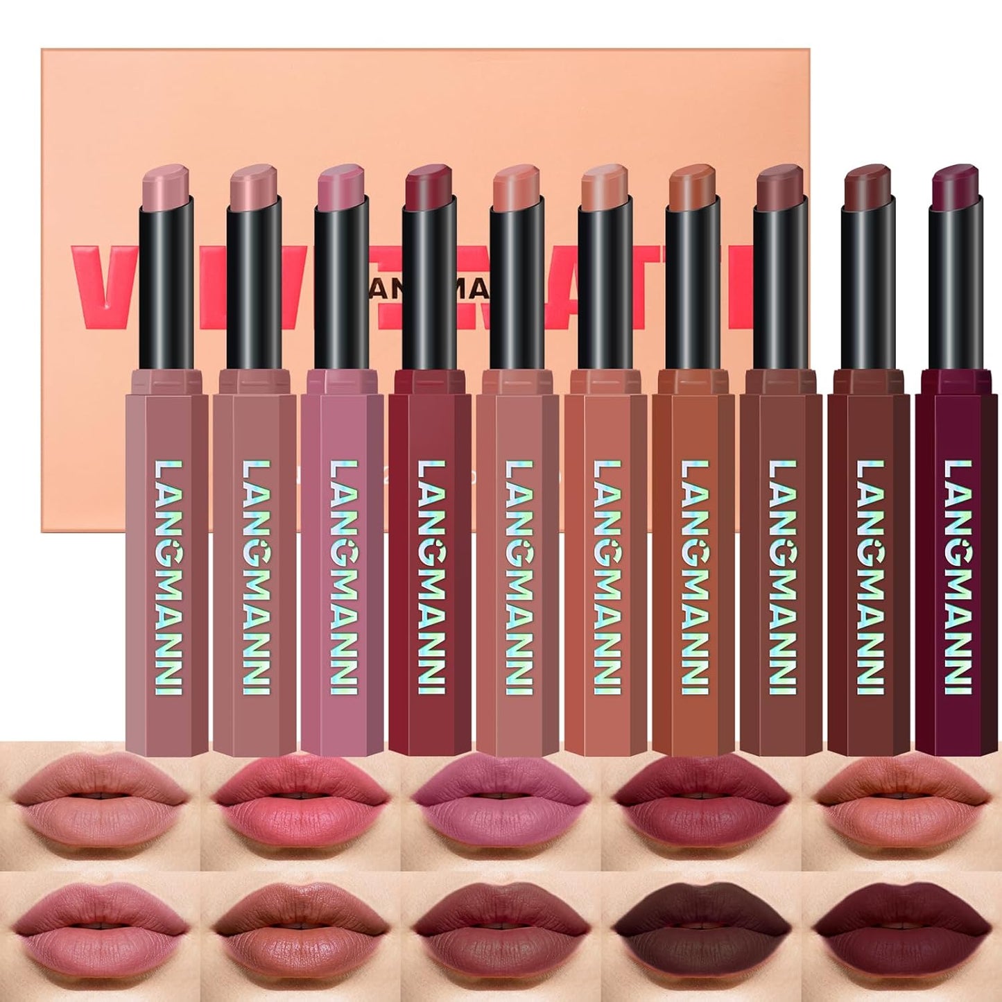 Velvet Matte Lipstick Set - 10 High Pigment Nude & Dark Shades | Long-Lasting Waterproof Lip Balm for Women