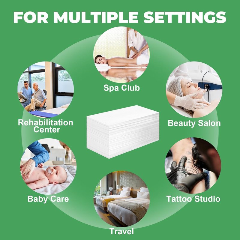Skiennix Disposable Massage Table Sheets - 200 Pcs Non-Woven Fabric for Hygiene & Comfort | 31.5" x 71" White
