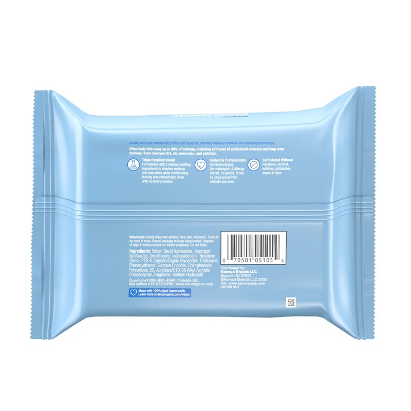 Neutrogena Makeup Remover Wipes, Daily Ultra-Soft Micellar Cleansing Wipes Gently Remove Oil & Makeup with No Heavy Residue, formulated without alcohol & Made with Plant-Based Cloth, 25 ct, 6 Pack