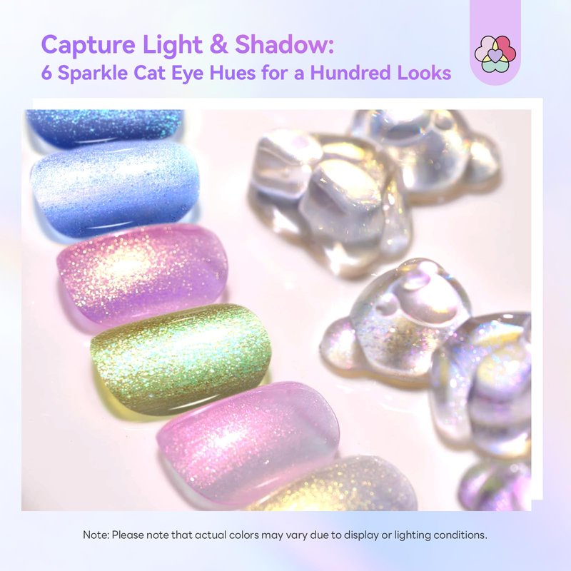 SAVILAND Cat Eye Nail Polish Kit: 6+1 Colors Quick-Dry Magnetic Sparkle Diamond Glitter Nude Pink Nail Polish Set with 3-in-1 Base Top Coat Cuticle Oil 12-Free Fingernail Polish Women Gift