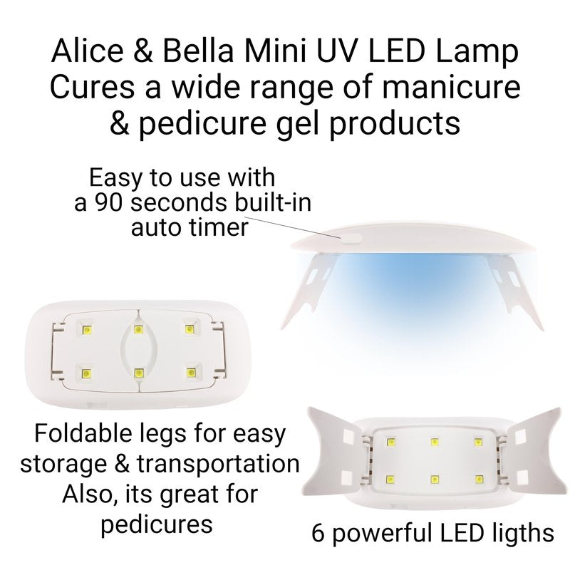 Alice & Bella Mini UV Nail Lamp - Portable USB LED Dryer for Semi-Cured Gel Strips, Travel Nail Curing Light, 90s Timer, Foldable Design
