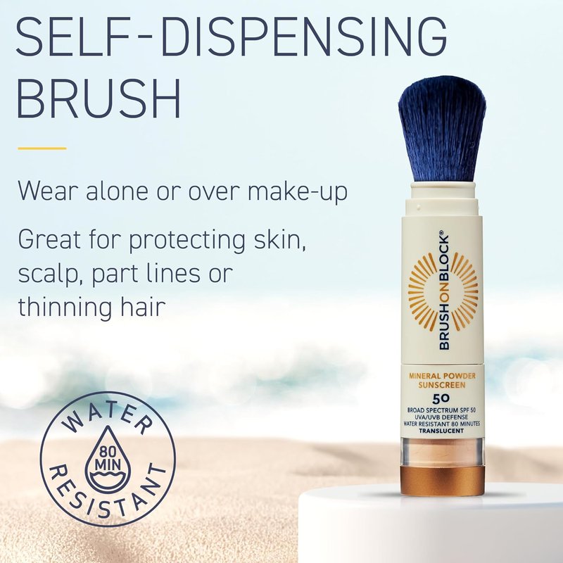 Brush On Block SPF 50 Mineral Powder Sunscreen - Translucent, Broad Spectrum, Water Resistant Face Protection for All Skin Tones