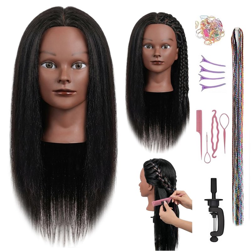 Human Hair Mannequin Head - 16 Inch Braiding Practice Head with Clamp Stand | Ideal for Kids & Cosmetology (Black)