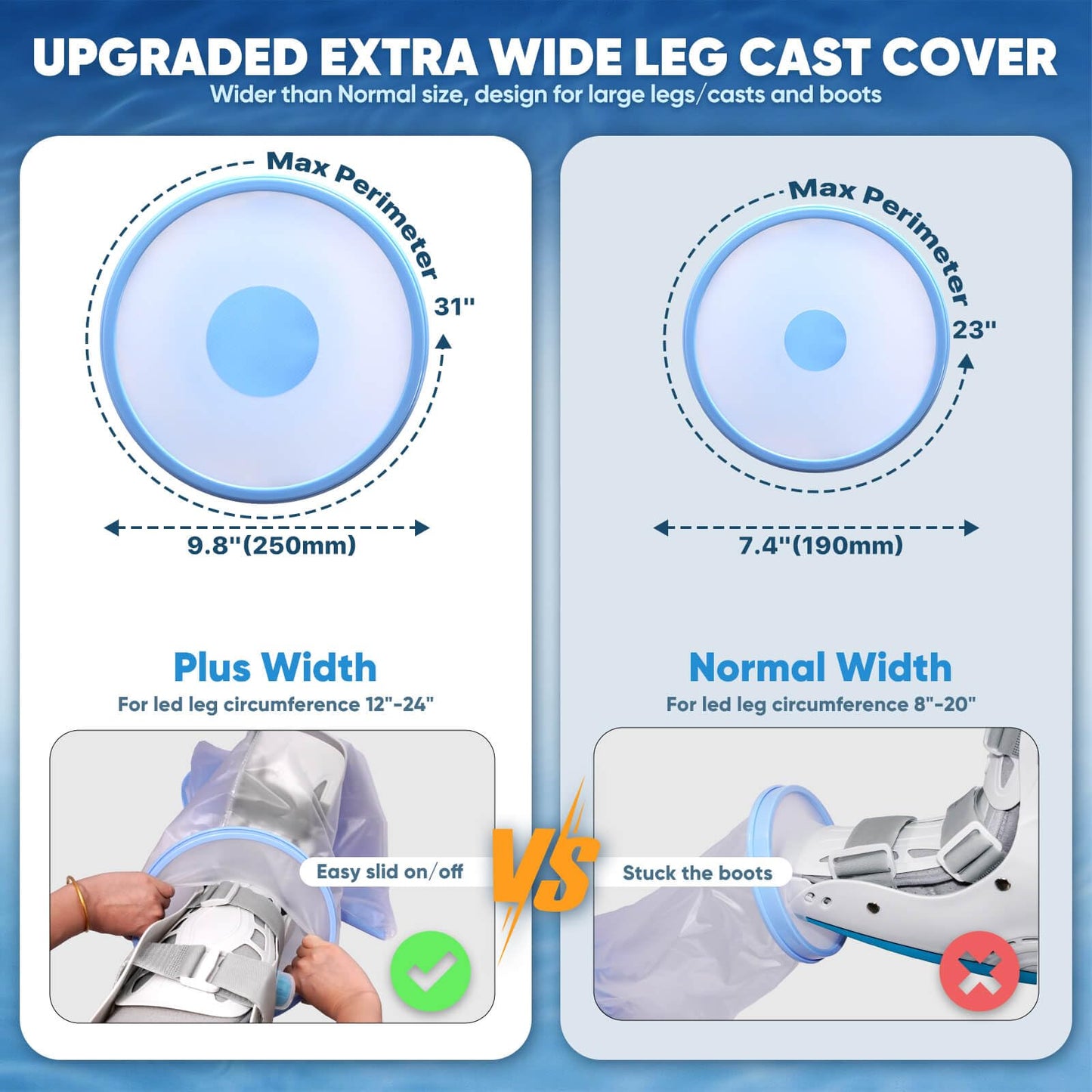 Fxdunjr Extra Wide Waterproof Leg Cast Cover for Shower with Non-Slip Bottom, Reusable Cast Protector for Walking Boot Surgery Bandage Wound, Shower Boot for Plus Size Adult [2026 Upgraded Reusable]