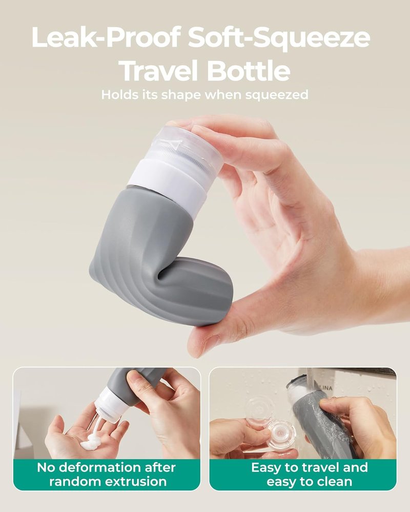 BAGSMART Travel Bottles - 18 Pack TSA Approved Leak-Proof Silicone Containers for Toiletries | Grey