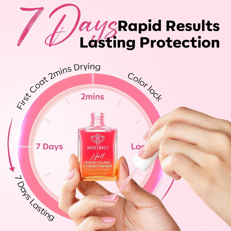 modelones Nail Strengthener Sheer Pink Nail Polish Nail Hardener Extra Strong and Growth Natural Nail Ridge Filler Nail Strengthener for Damaged Nails Repair Gifts for Women 15ml