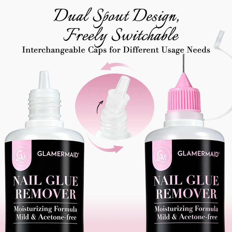 GLAMERMAID 50 ml Pinpoint Nail Glue Remover for Press on Nails Non-Acetone with 3 Orangewood Sticks, Multifunctional Gentle Glue Remover for Nails Tips Acrylic Nails Fake Nails