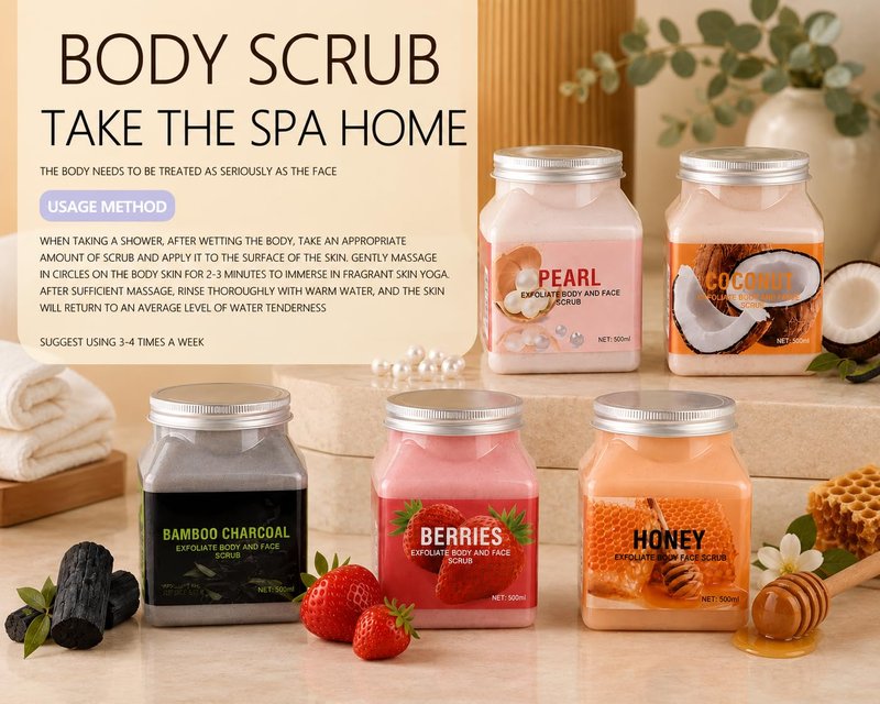 Bamboo Charcoal Exfoliate Body and Face Scrub, Physical Exfoliant for All Skin Types, 500ml Jar