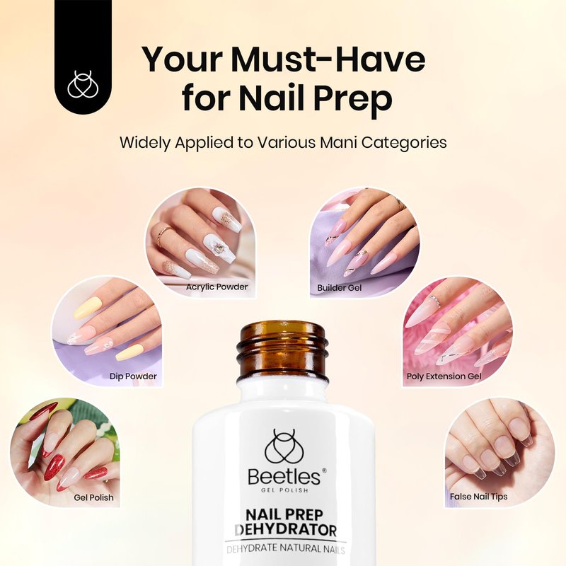 Beetles 20ml Nail Dehydrator : Professional Nail Prep Acid-Free & Hema-Free Dehydrate Bond Primer for Acrylic and Gel Polish