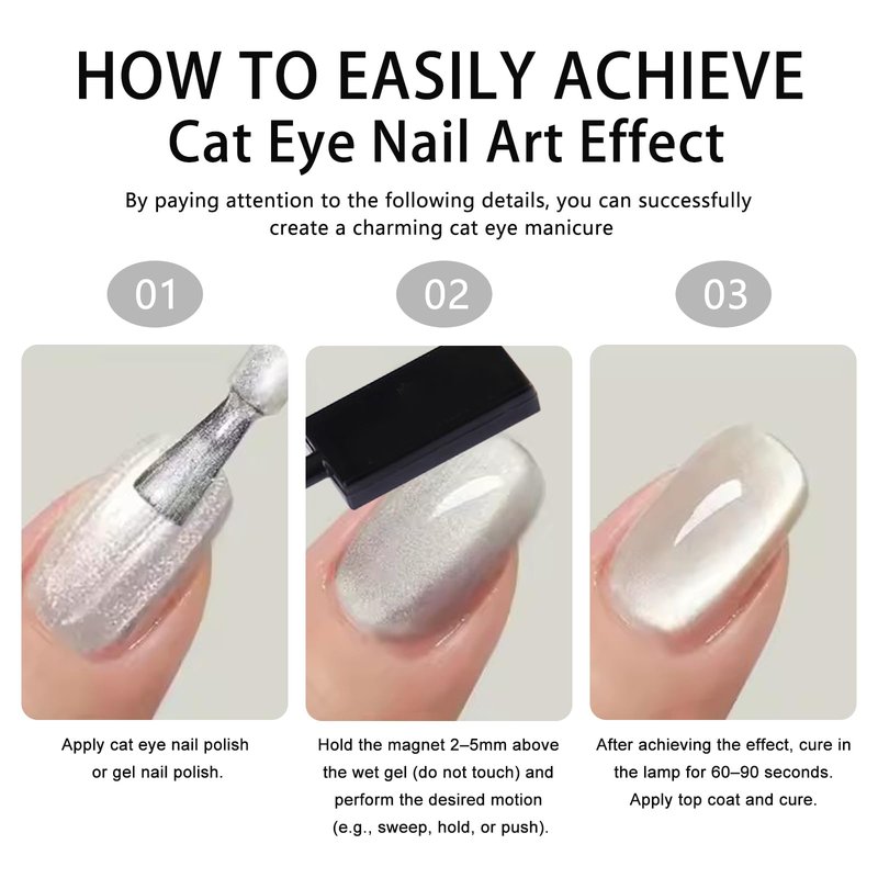 HYWWPFLAY 54PCS Heart Cat Eye Nail Magnet Set, Cat Eye Gel Nail Polish Magnets, 3-In-1 Cat Eye Magnet for Nails, Strong Magnetic Beads Cateye Nail Design Tools for Manicure Accessories
