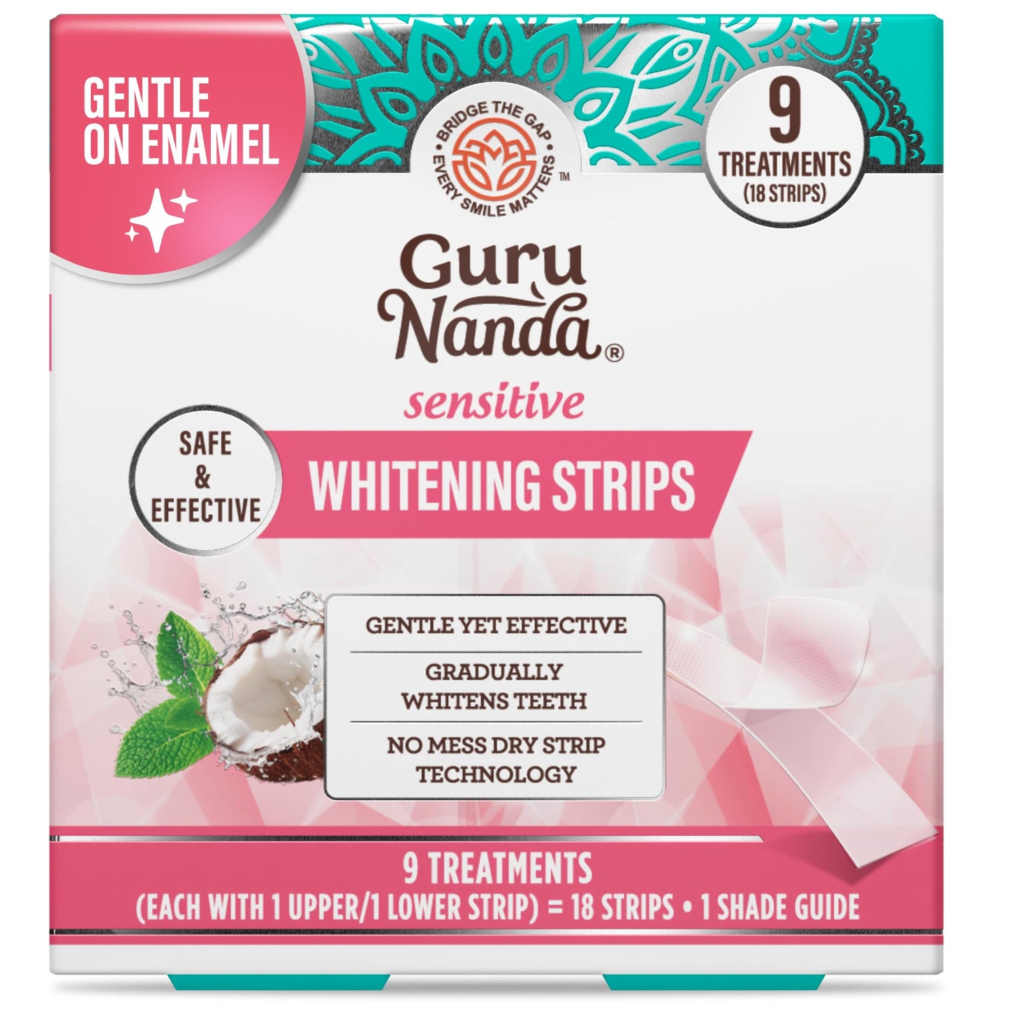 GuruNanda Sensitive Teeth Whitening Strips—9-Day Treatment, Gentle on Teeth Formula, Non-Slip, Dry Strip Technology, Whitening Designed with Care for a Brighter Smile