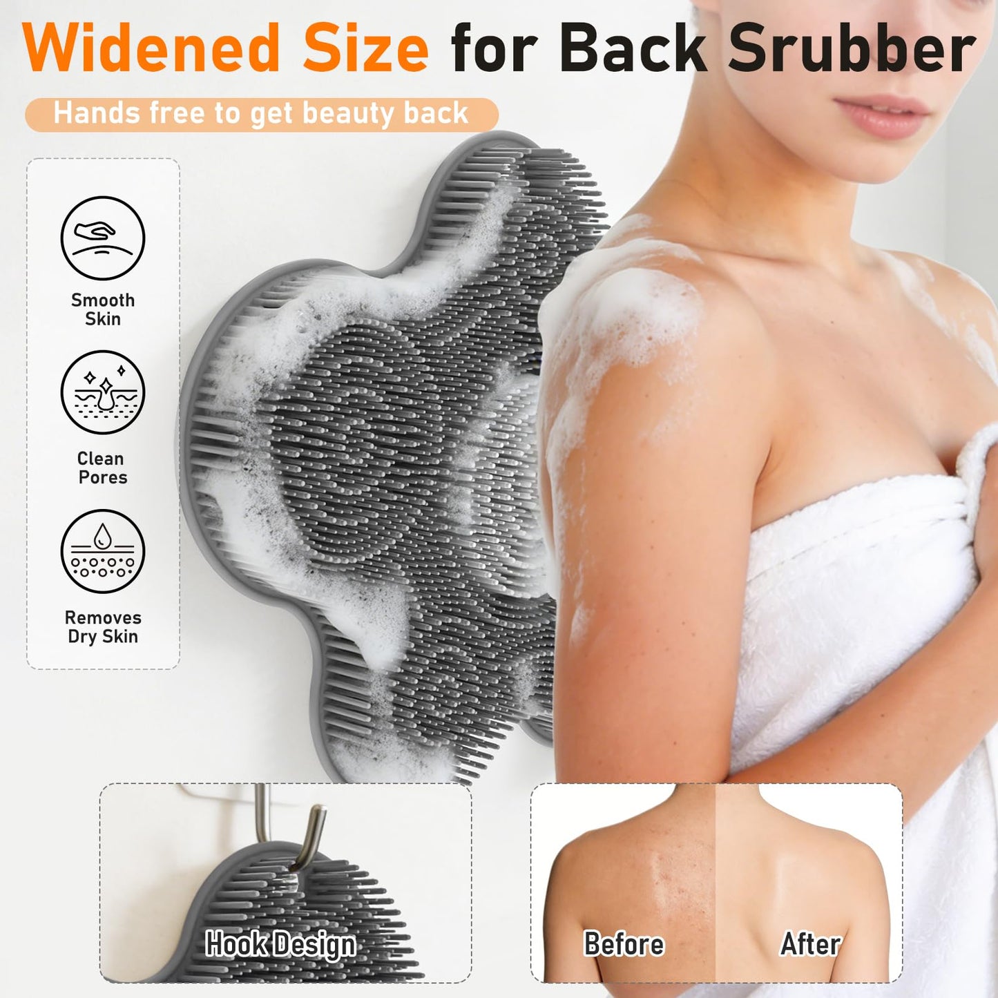 Shower Foot Scrubber Mat Silicone Back Exfoliating Cleaner, Feet Message Bath Washer Pad with Suction Cups for Wall Non-Slip - Itchy Toes Dead Skin Beauty Deep Clean Soft Bristles 14.2 * 11.2in Grey