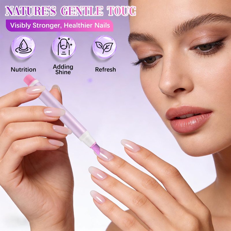 2 Packs 2-in-1 Cuticle Oil Pusher Pen, Ceramic Cuticle Pusher, Portable Nail Oil Pen for Manicure, Salon-grade Moisturizing ＆ Nourishing Nail Care (Rose Scent + Lavender Scent)