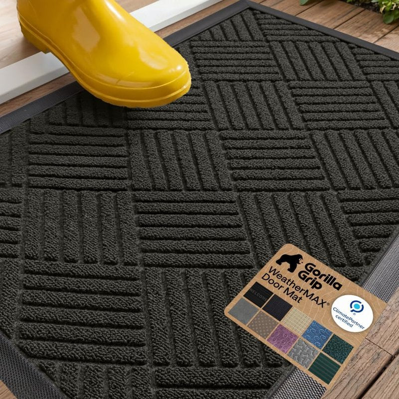 Gorilla Grip Waterproof All-Season Doormat - Natural Rubber, Stain & Fade Resistant | 29x17 Gray Diamond