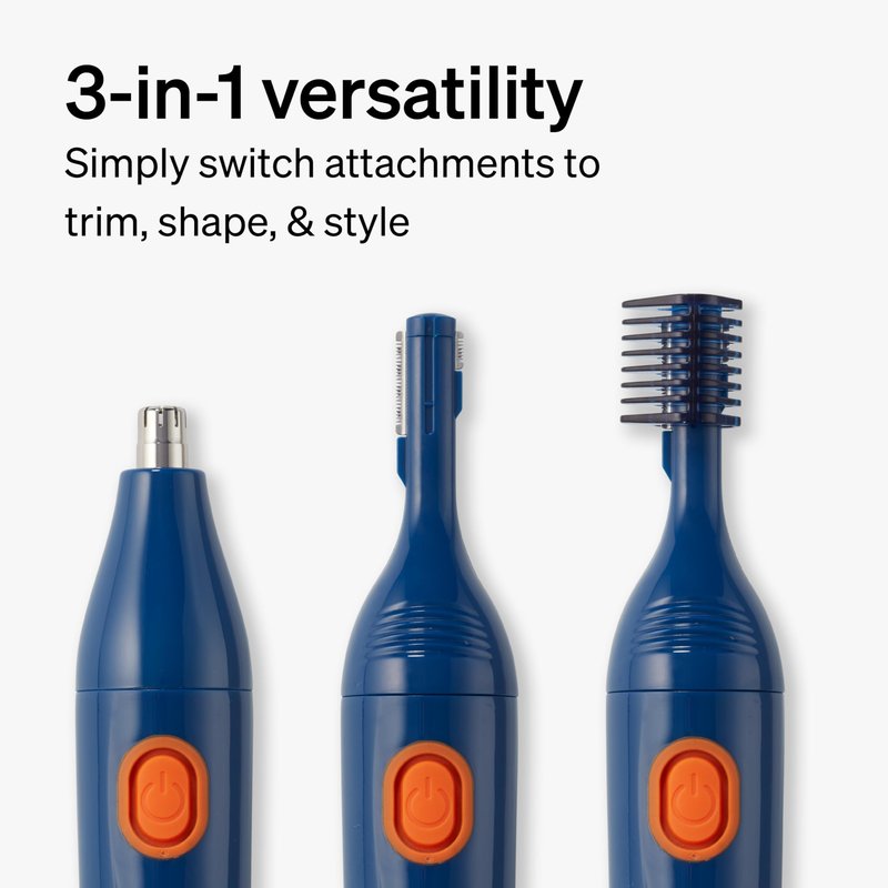 Schick Hair Trimmer, 3-in-1 Trimmer for Nose, Ear & Eyebrows, Painless Hair Removal, Cordless, Quick-Change Attachments, Waterproof, Expert Finish, Unisex Grooming