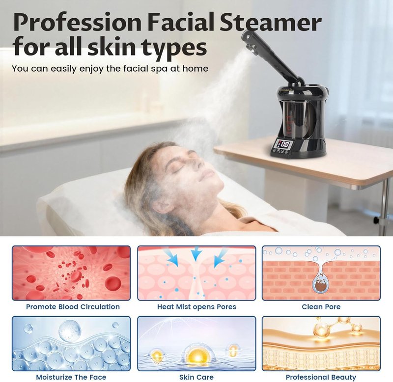 Hair Steamer | 2-in-1 Ozone Facial Steamer for Home & Salon - Portable Moisturizing Hydration