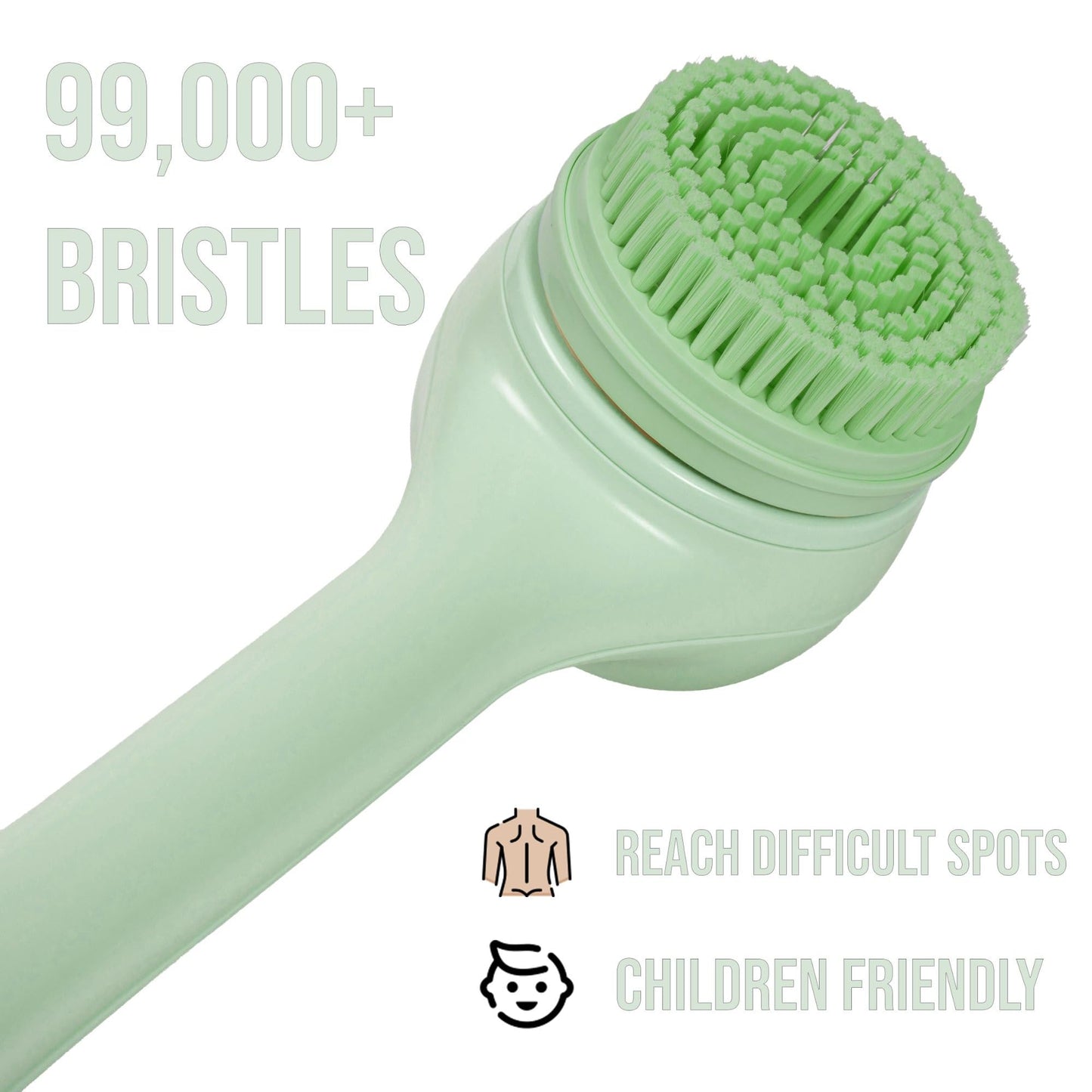 Aurelux Electric Body Brush Back Scrubber for Shower, Waterproof Rechargeable Bath & Body Brush with Long Dual Handle, 5 Heads, 2 Speeds, Nylon Bristles for Cleansing, Exfoliating and Massaging Skin