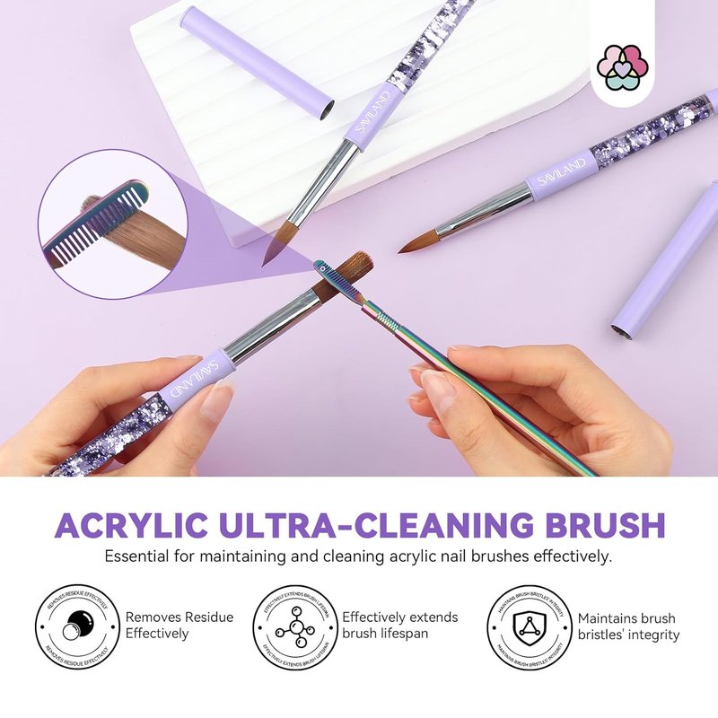 SAVILAND Acrylic Nail Kit - Kolinsky Nail Brush Set with Cleaner & Conditioner | Perfect for Home DIY