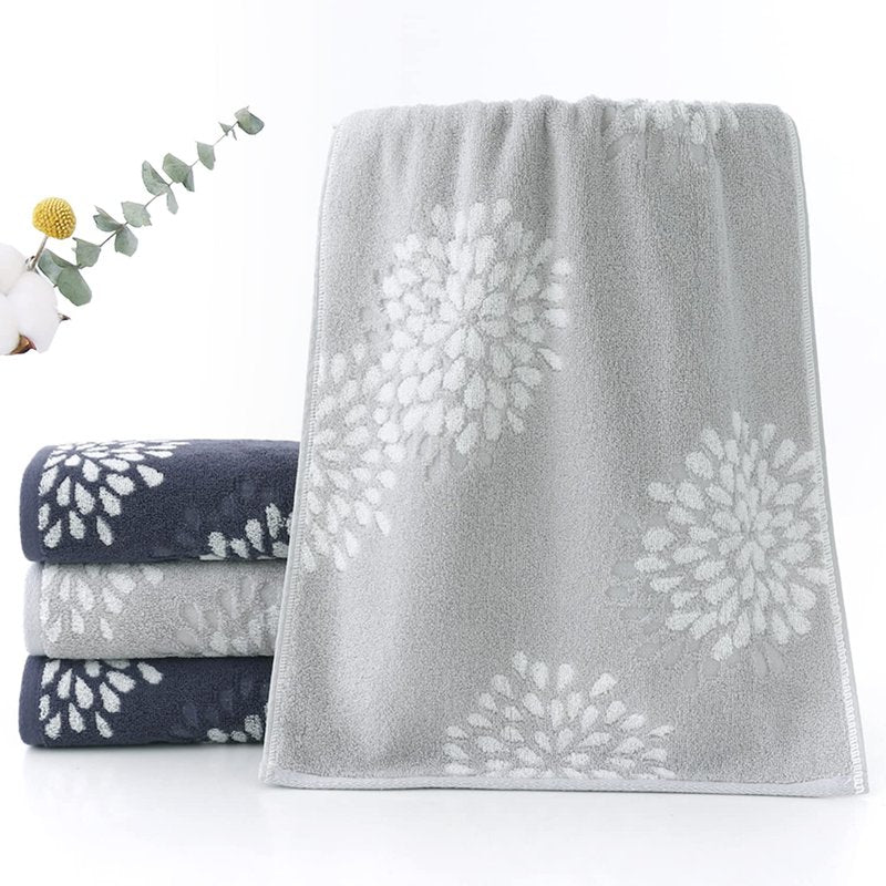 Pidada Hand Towels Set of 4 Hydrangea Floral Pattern 100% Cotton Absorbent Soft Decorative Towel for Bathroom (Light Grey & Denim Blue)