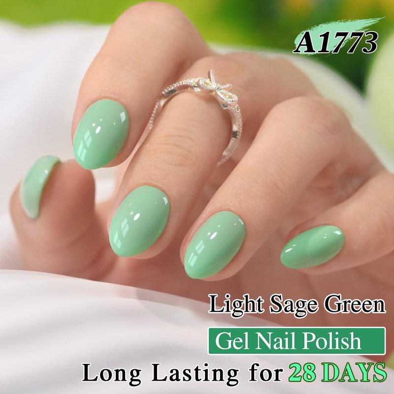 Double Rhythm 15ML Gel Nail Polish Pure Sheer Same Color Same Bottle Soak Off Gel Polish Art Manicure Salon DIY at Home for Women (Light Sage Green-A1773)