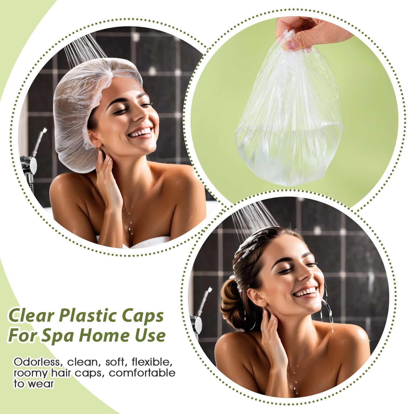 50 Pcs Large Disposable Shower Caps, Waterproof Clear Plastic Shower Cap Elastic Hair Caps for Women Long Hair, Locs, Braids, Disposable Bath Caps for Travel Spa, Hair Salon, Home Use