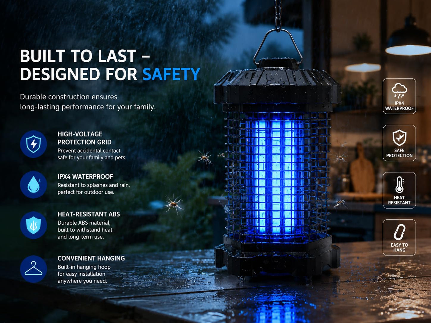Jawlark Bug Zapper Outdoor, 4200V Electric Mosquito Zapper Indoor, Insect Fly Zapper Waterproof with 5ft Power Cord, Mosquito Killer for Home, Patio, Kitchen, Backyard, Camping, Plug-in
