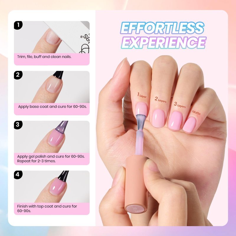 Beetles Pastel Gel Nail Polish Set - 6 Colors Spring Jelly Gel Polish Kit Pink Blue Purple Orange Yellow Green Sheer Translucent Effect Soak Off UV Macaron Dream Nail Art DIY Gift for Women