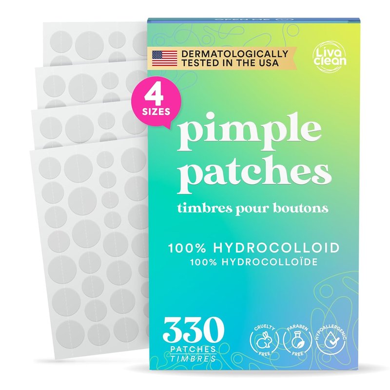LivaClean Pimple Patches - Hydrocolloid Acne Dots for Face | 330 CT, Four Sizes, Invisible Blemish Stickers