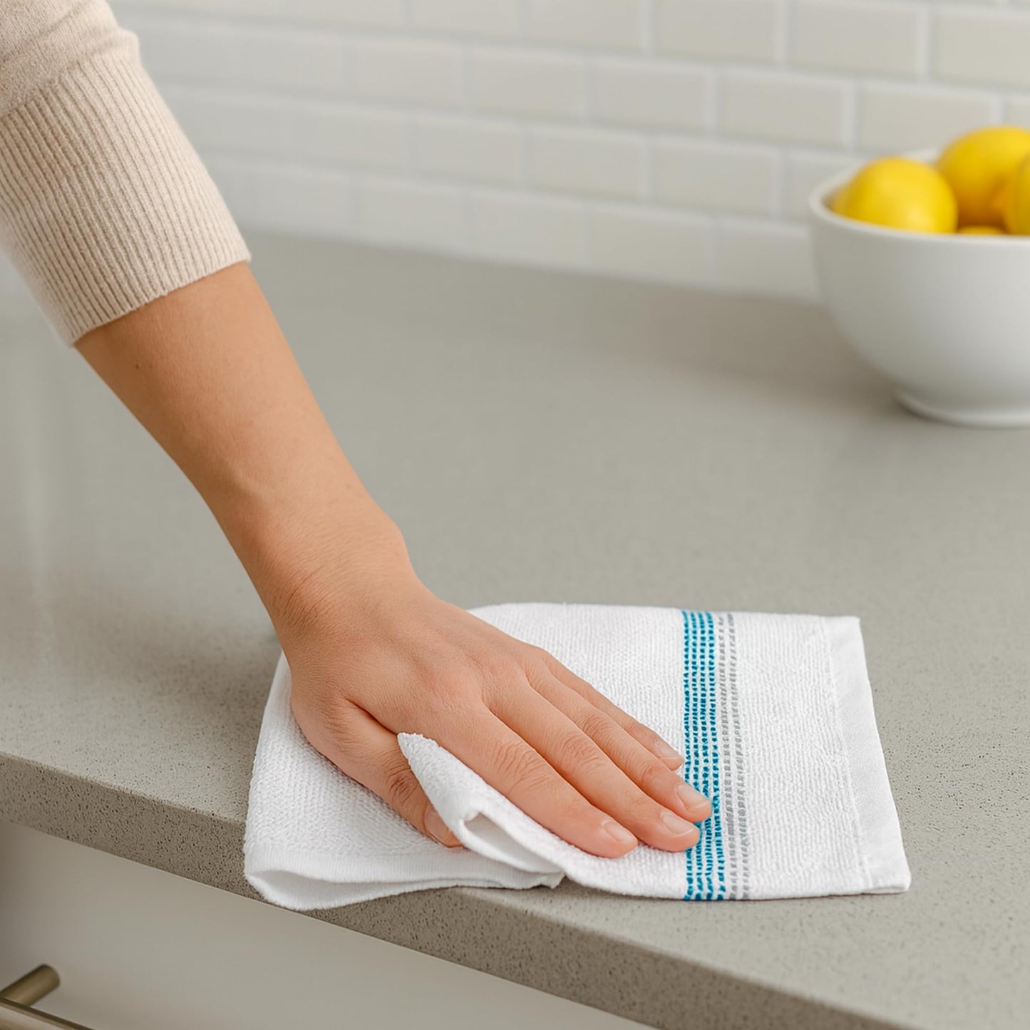 DecorRack 10 Pack 100% Cotton Washcloths, 12x12 inch White Dotted Soft Cotton Face Towels, Absorbent & Durable Wash Cloth Set for Bathroom, Spa, Gym & Travel, Teal (Pack of 10)