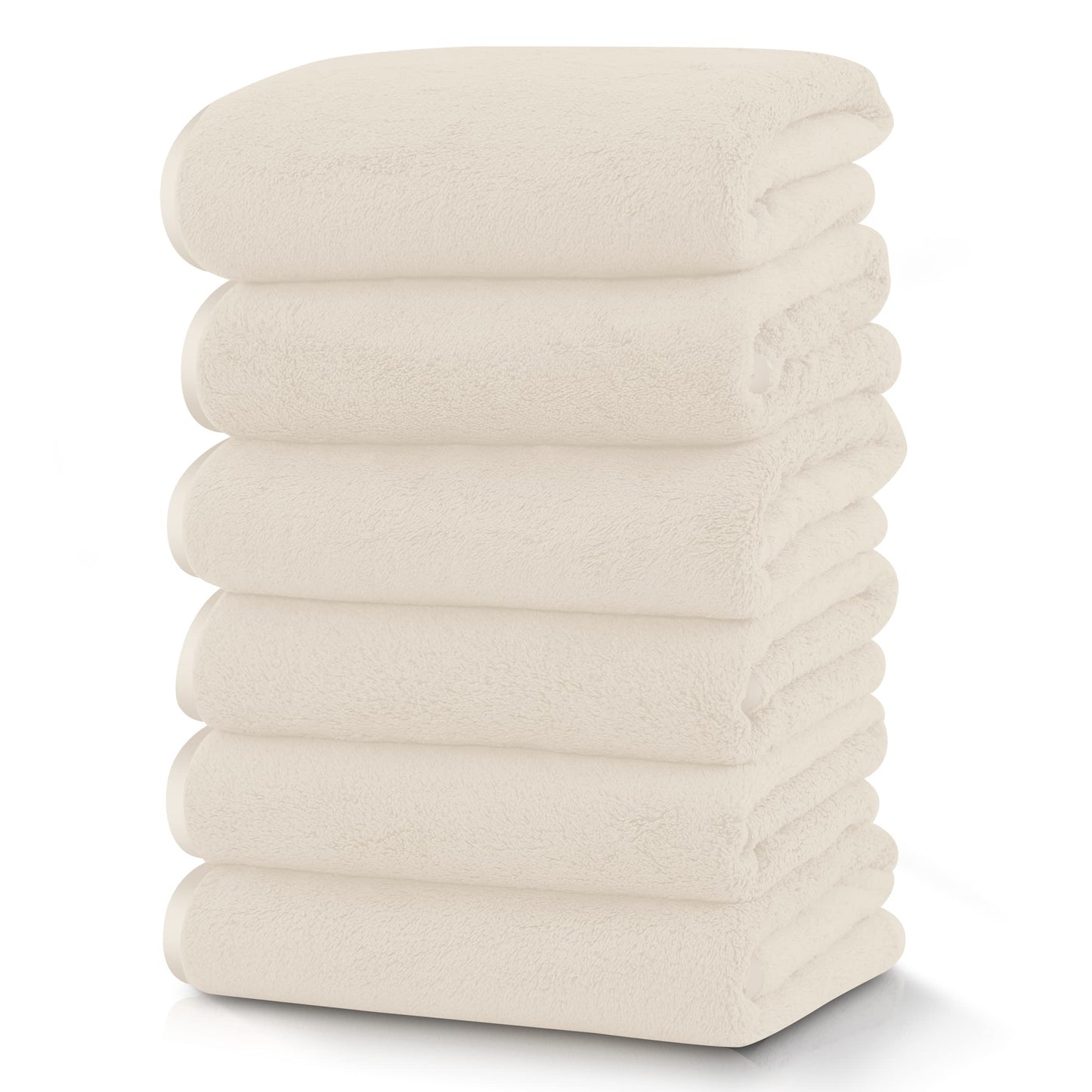 TENSTARS Silk Hemming Hand Towels for Bathroom - Quick Drying - Ultra Soft Microfiber Absorbent Towel for Bath Fitness, Gym, Shower, Hotel, and Spa - 16x28 Inch | Set of 6, Cream