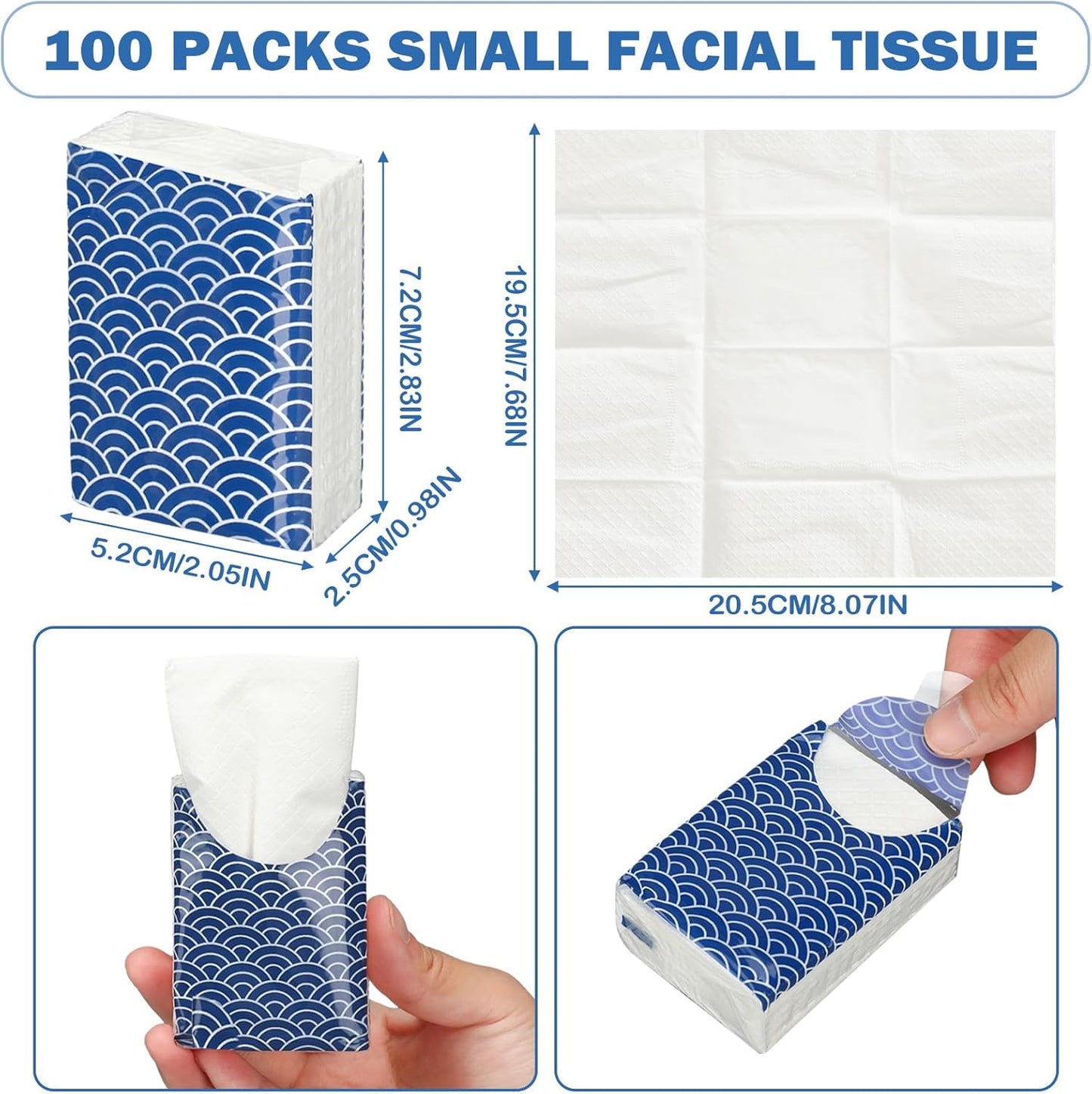 Therwen Pocket Tissues - 100 Pack Mini Travel Size | 3-Ply Bulk Sheets for On-the-Go Use