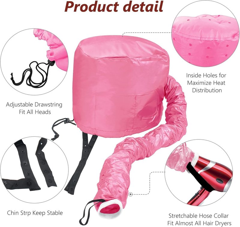 Safety Portable Hair Dryer Bonnet Attachment for Hair Styling - Deep Pink