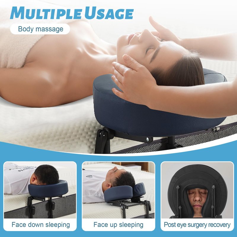 HoMove Massage Headrest for Bed, Adjustable Massage Face Cradle at Home, Portable Bed Massage Head Holder, Massage Table Head Rest for Salon Spa, Face Down Pillow After Eye Surgery, Blue