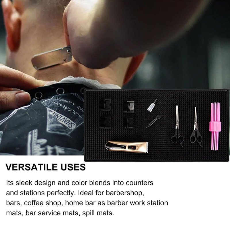 Barber Mat, 12x6 Inches Anti-Slip Flexible Rubber Station Mat for Clippers & Scissors Professional Countertop Protection Pad for Barber, Hair Salon Tools & Spa
