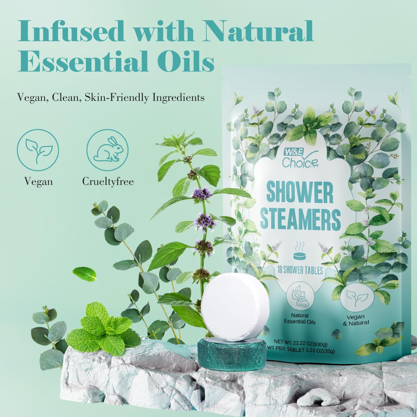 W&E Choice Shower Steamers Aromatherapy 18 Counts, Christmas Gifts for Women, Shower Bombs Individual Package, Eucalyptus Mint Essential Oils for Daily Relaxation & Stress Relief, Gift for Wife, Mom