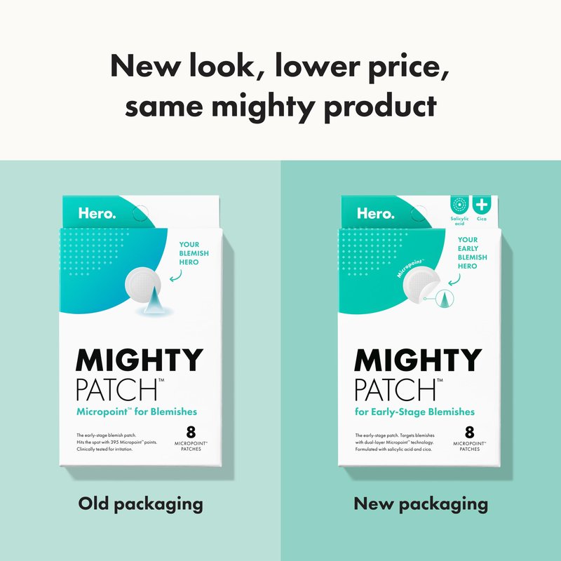Mighty Patch Micropoint Large Hydrocolloid Pimple Patches for Face Blemishes from Hero Cosmetics, Acne Stickers for Early Stage Zits & Hidden Pimples, 395 Proprietary Micropoints, 8 Count