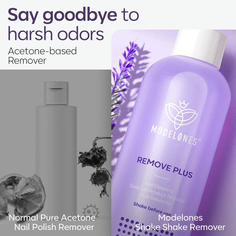 Modelones Nail Polish Remover - Gentle Gel Polish Remover with Jojoba Oil | 8 Fl Oz Lavender for Easy Soak Off